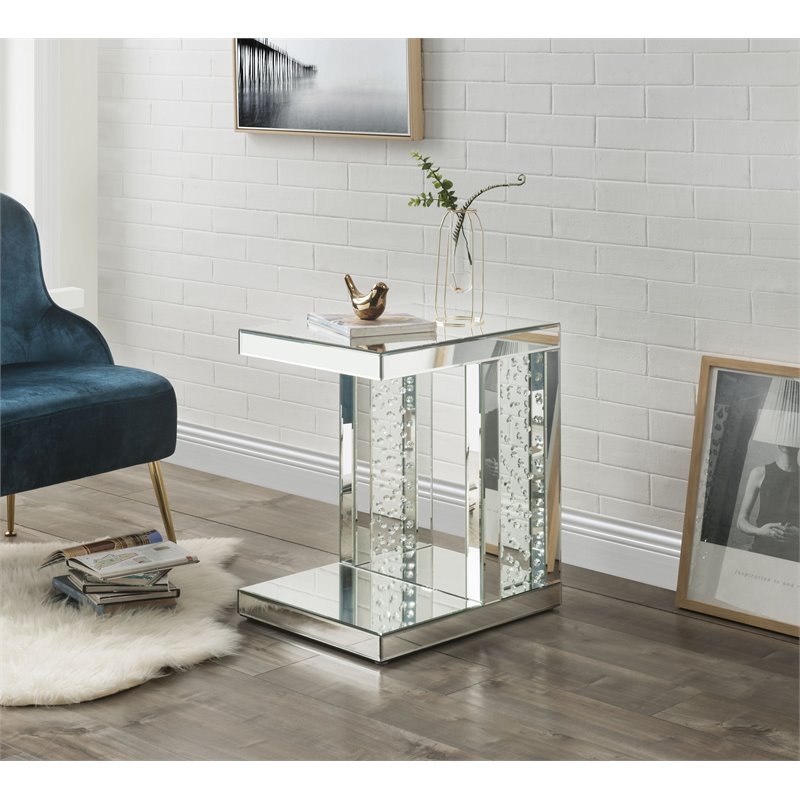ACME Nysa Accent Table in Mirrored and Faux Crystals Inlay