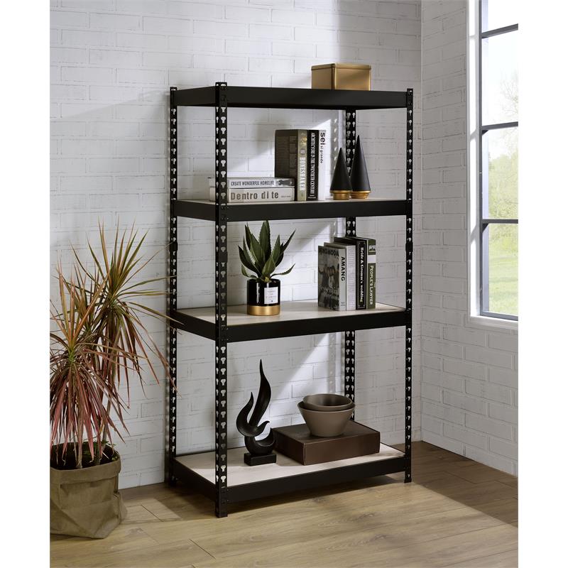ACME Decmus Rectangular Metal Bookshelf with 4 Shelves in Natural and Black