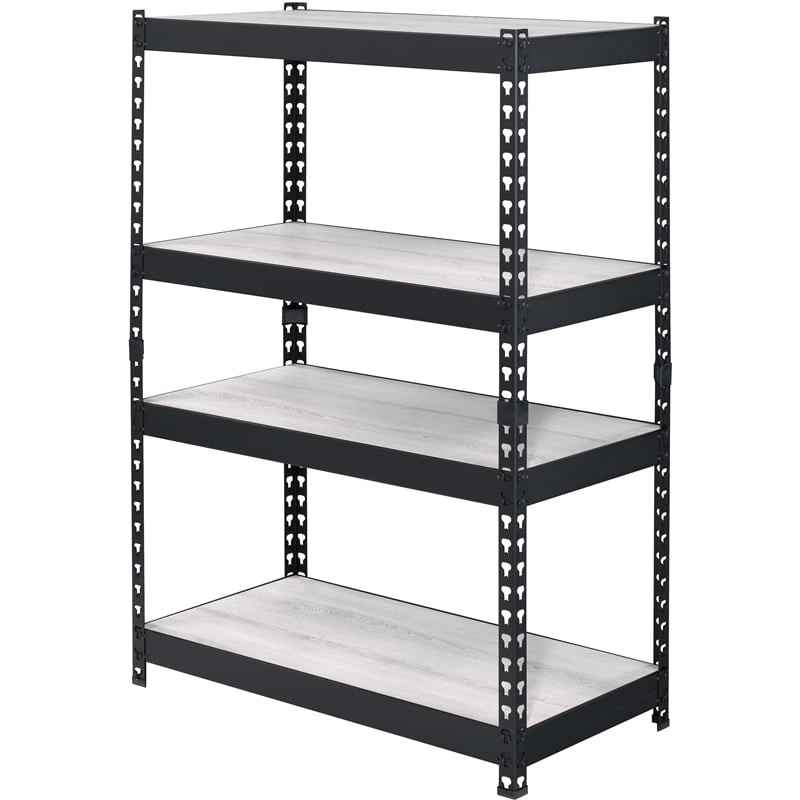ACME Decmus Rectangular Metal Bookshelf with 4 Shelves in Natural and Black