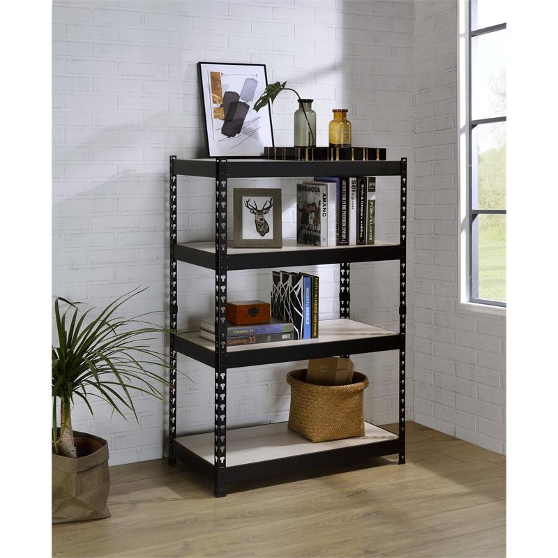 ACME Decmus Rectangular Metal Bookshelf with 4 Shelves in Natural and Black