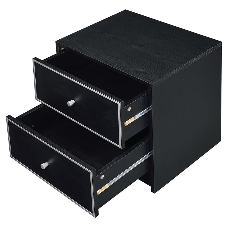 ACME Jabir 2-Drawer Wooden Accent Table in Black and Silver