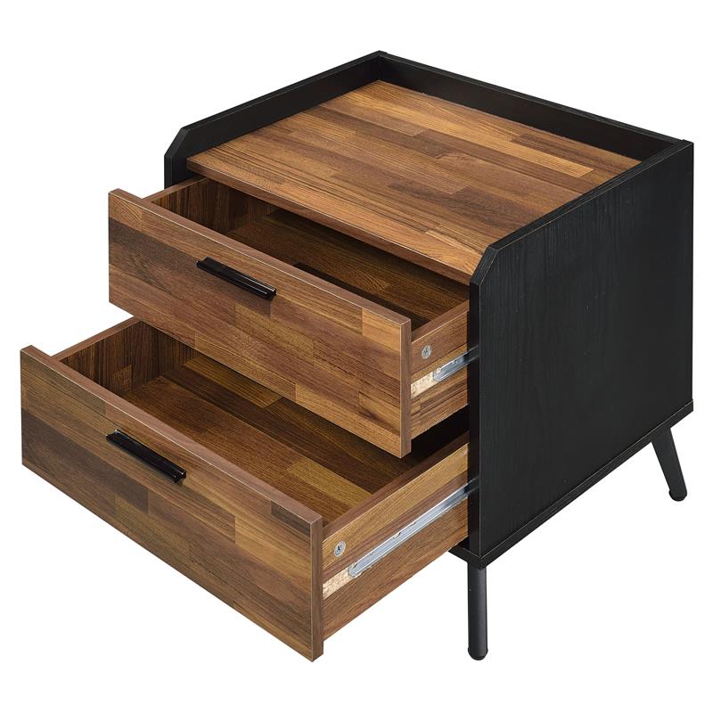 ACME Jiranty Wooden Accent Table with 2 Storage Drawers in Walnut and Black