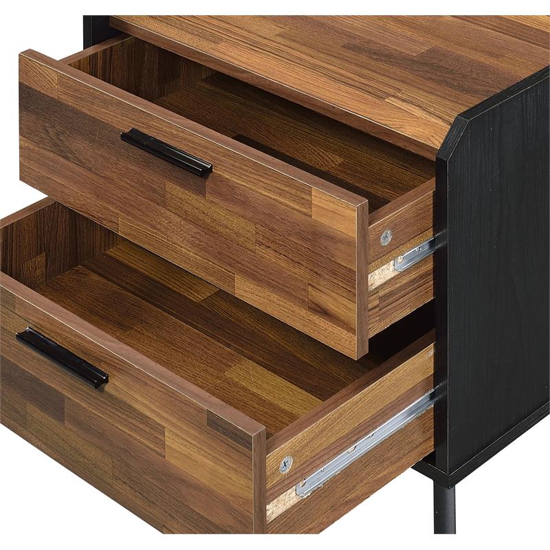 ACME Jiranty Wooden Accent Table with 2 Storage Drawers in Walnut and Black