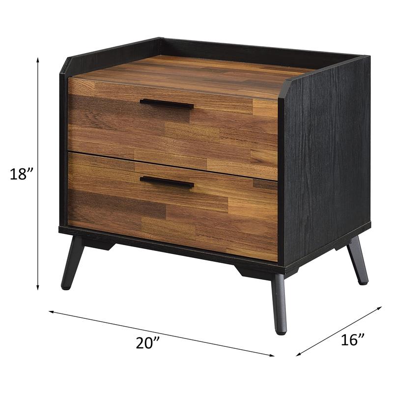 ACME Jiranty Wooden Accent Table with 2 Storage Drawers in Walnut and Black