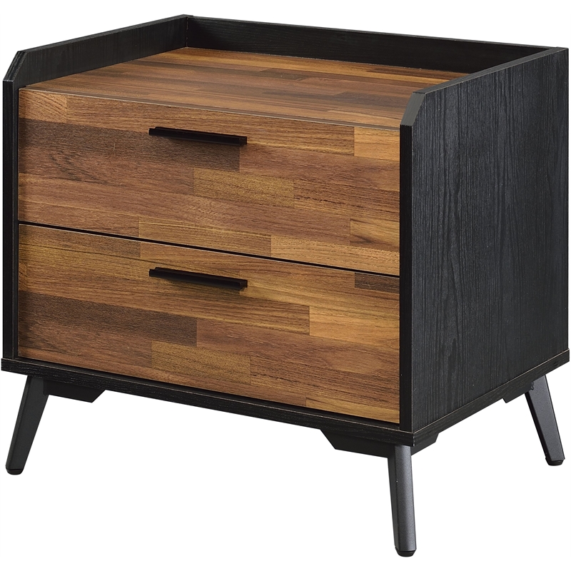 ACME Jiranty Wooden Accent Table with 2 Storage Drawers in Walnut and Black
