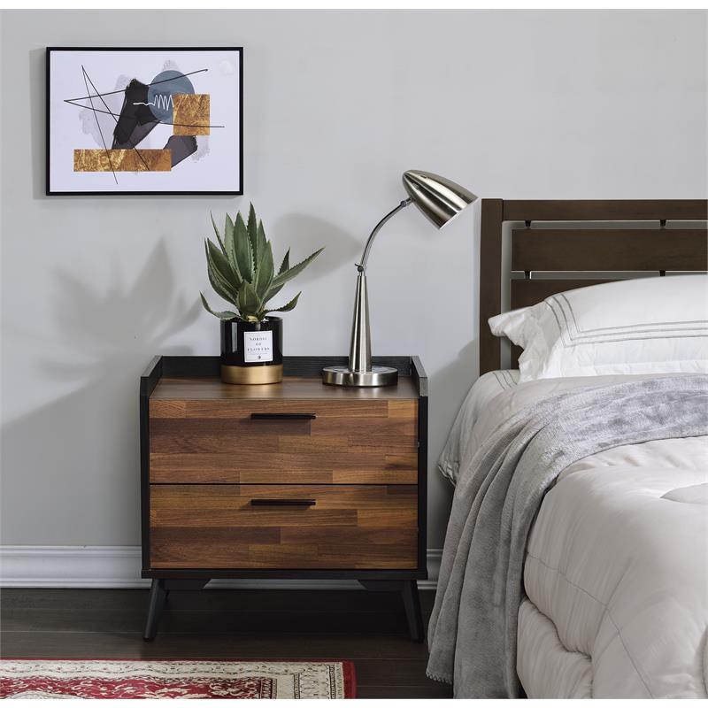 ACME Jiranty Wooden Accent Table with 2 Storage Drawers in Walnut and Black