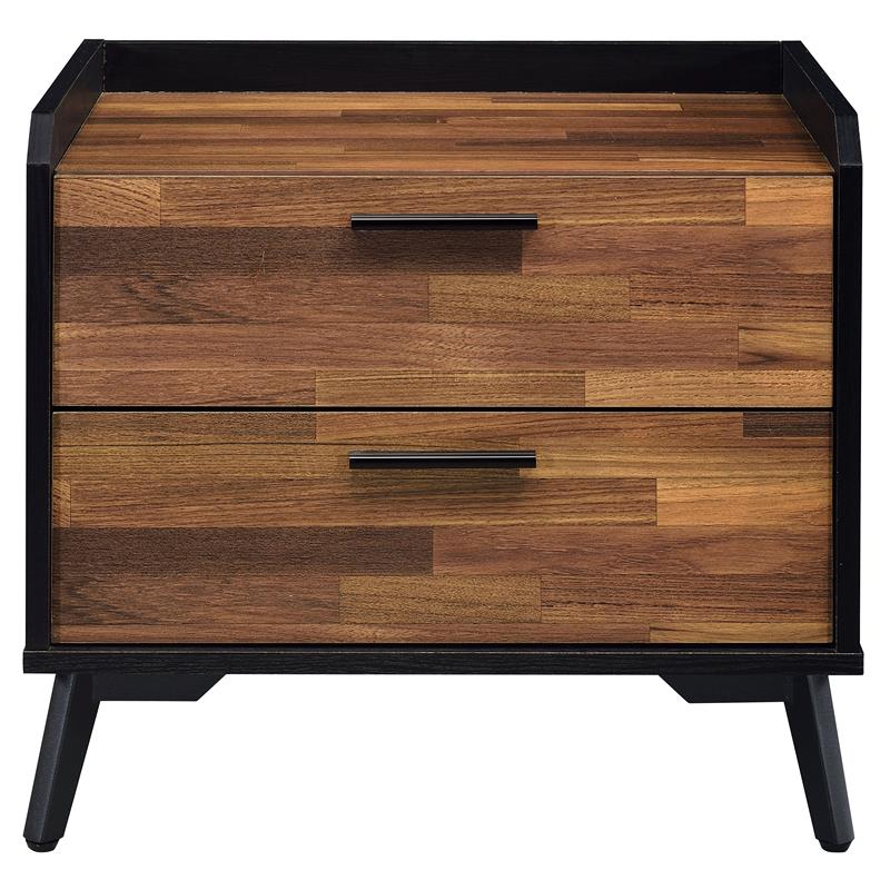 ACME Jiranty Wooden Accent Table with 2 Storage Drawers in Walnut and Black