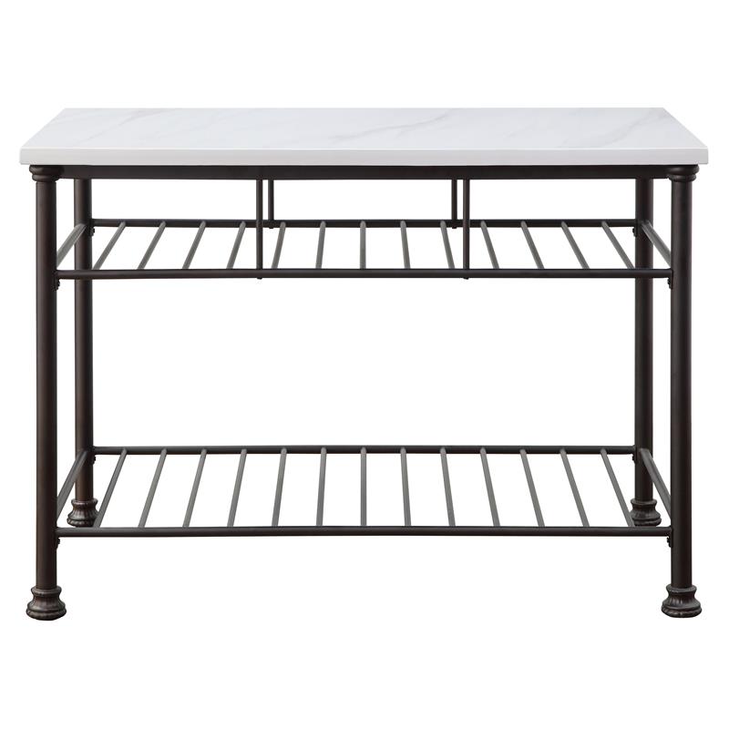 ACME Freyja Kitchen Island with Metal Shelves in White and Gray