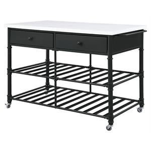 ACME Emery Artificial Stone Top 2-Drawer Kitchen Island in White and Gray