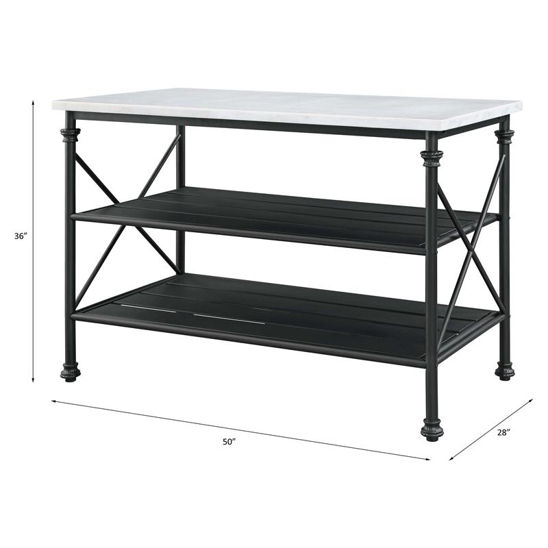ACME Brahm Artificial Stone Top Metal Kitchen Island in White and Gray