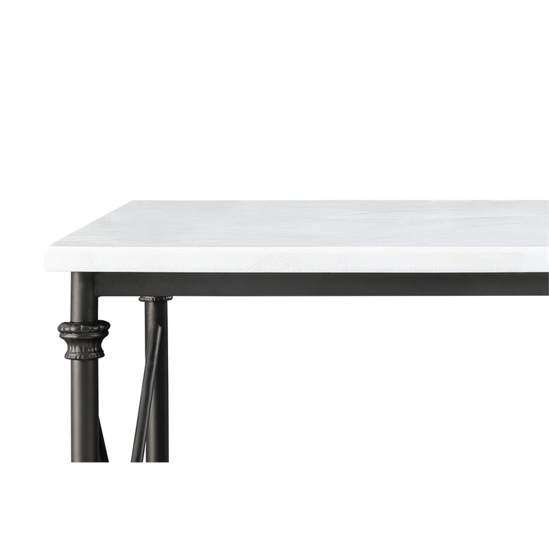 ACME Brahm Artificial Stone Top Metal Kitchen Island in White and Gray