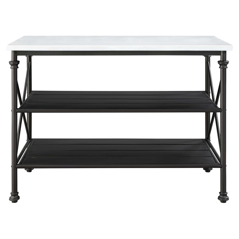 ACME Brahm Artificial Stone Top Metal Kitchen Island in White and Gray