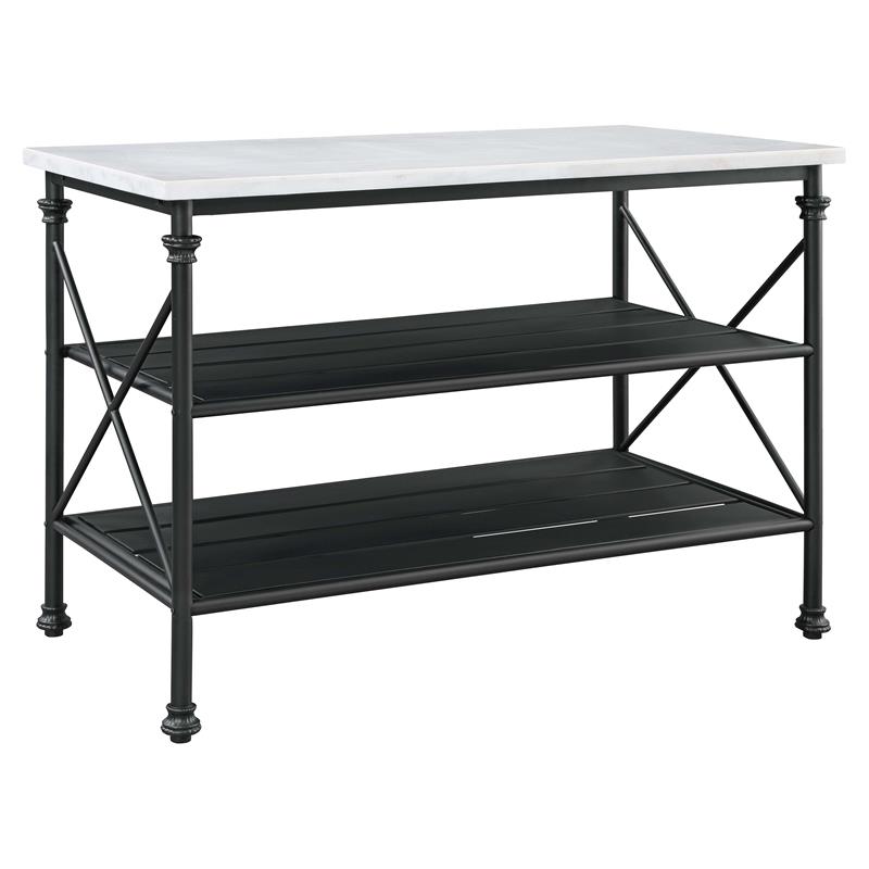 ACME Brahm Artificial Stone Top Metal Kitchen Island in White and Gray
