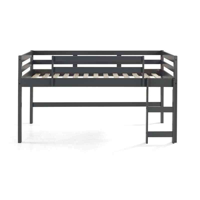 ACME Lara Twin Wooden Loft Bed with Guard Rail and Reversible Ladder in Gray