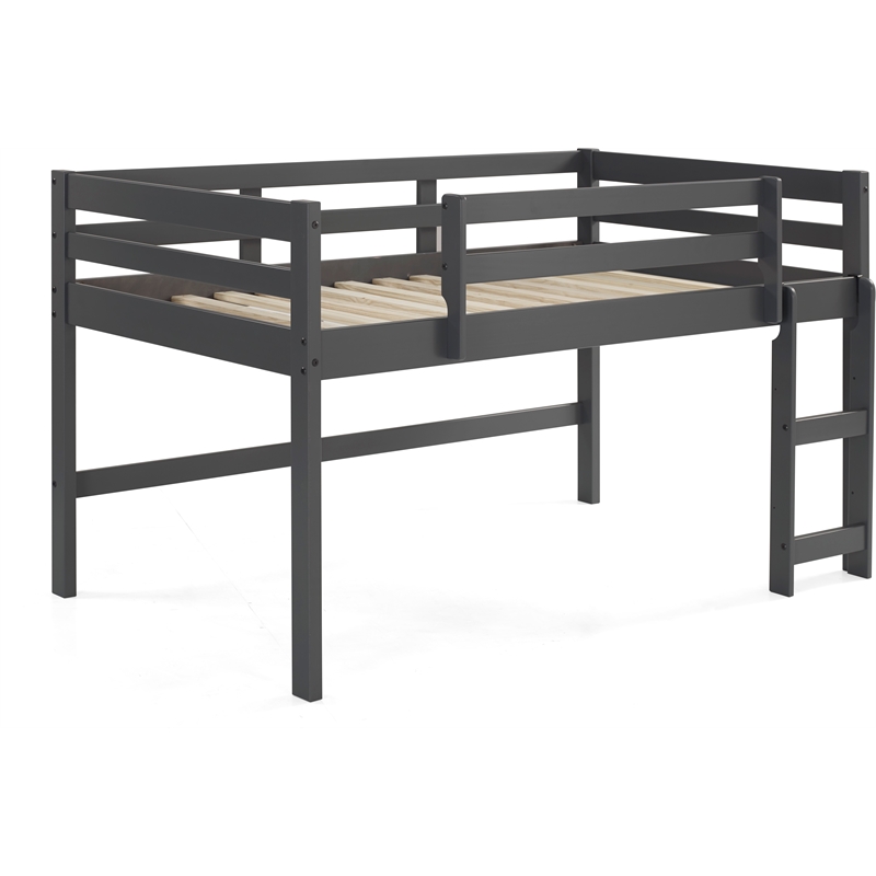 ACME Lara Twin Wooden Loft Bed with Guard Rail and Reversible Ladder in Gray