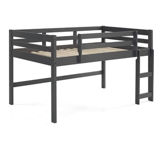 ACME Lara Twin Wooden Loft Bed with Guard Rail and Reversible Ladder in Gray