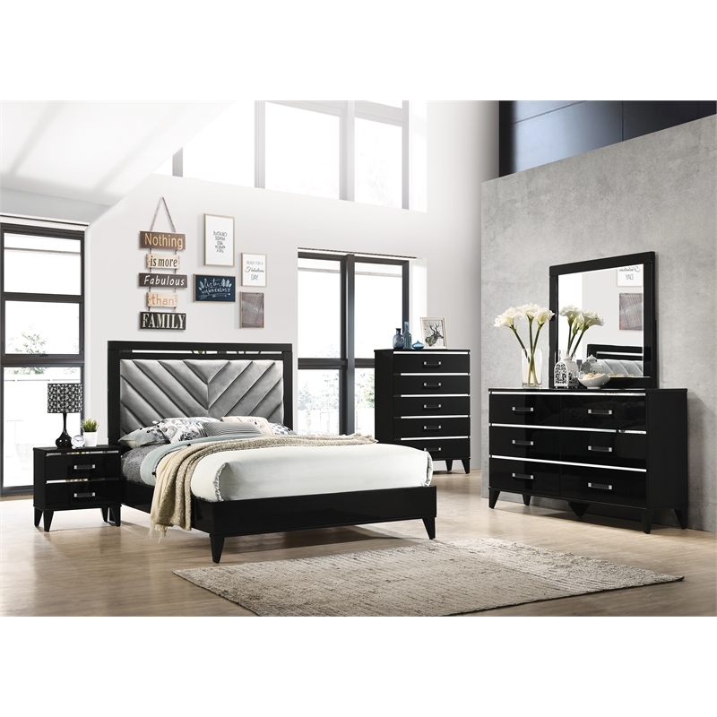 ACME Chelsie Wooden Rectangular Frame Mirror with Beveled Edge in Black