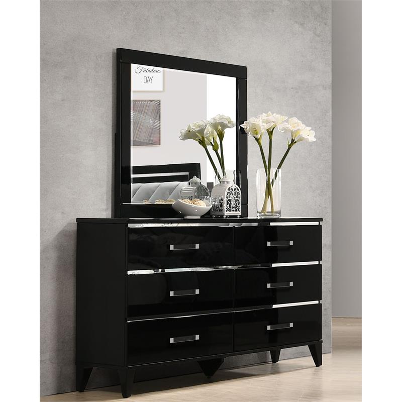 ACME Chelsie Wooden Rectangular Frame Mirror with Beveled Edge in Black