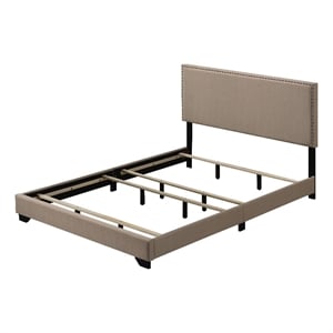 ACME Leandros Fabric Upholstered Queen Panel Bed with Nailhead Trim in Beige