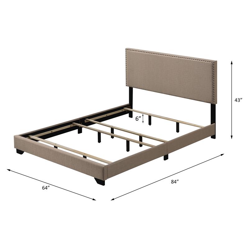 ACME Leandros Fabric Upholstered Queen Panel Bed with Nailhead Trim in Beige