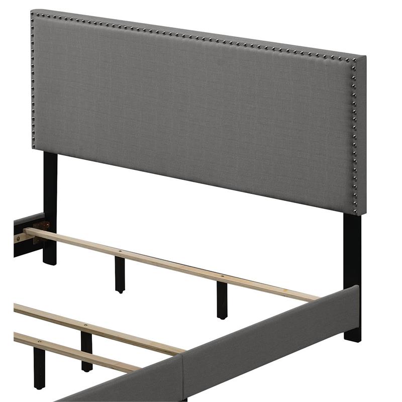 ACME Leandros Fabric Upholstered Queen Bed with Nailhead Trim in Light Gray
