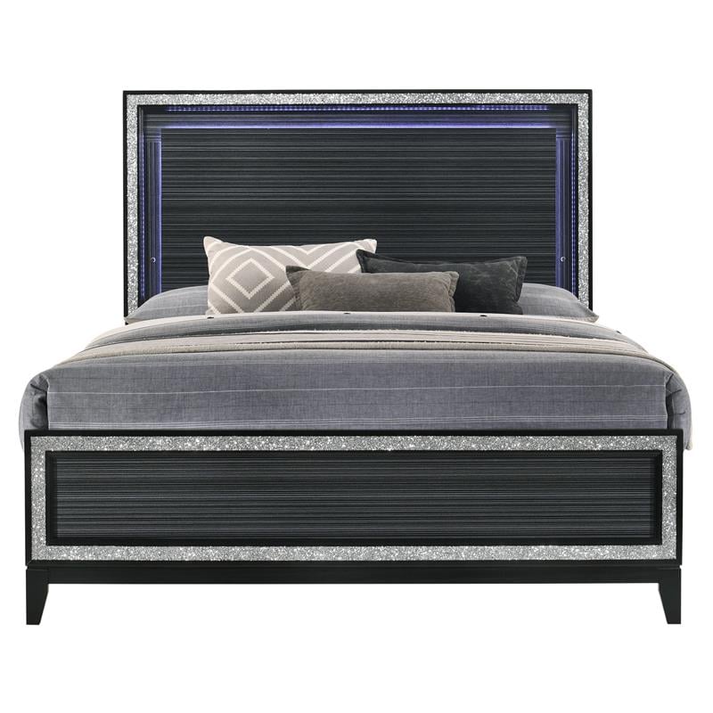 ACME Haiden Wooden Eastern King Bed with LED Lighting in Weathered Black