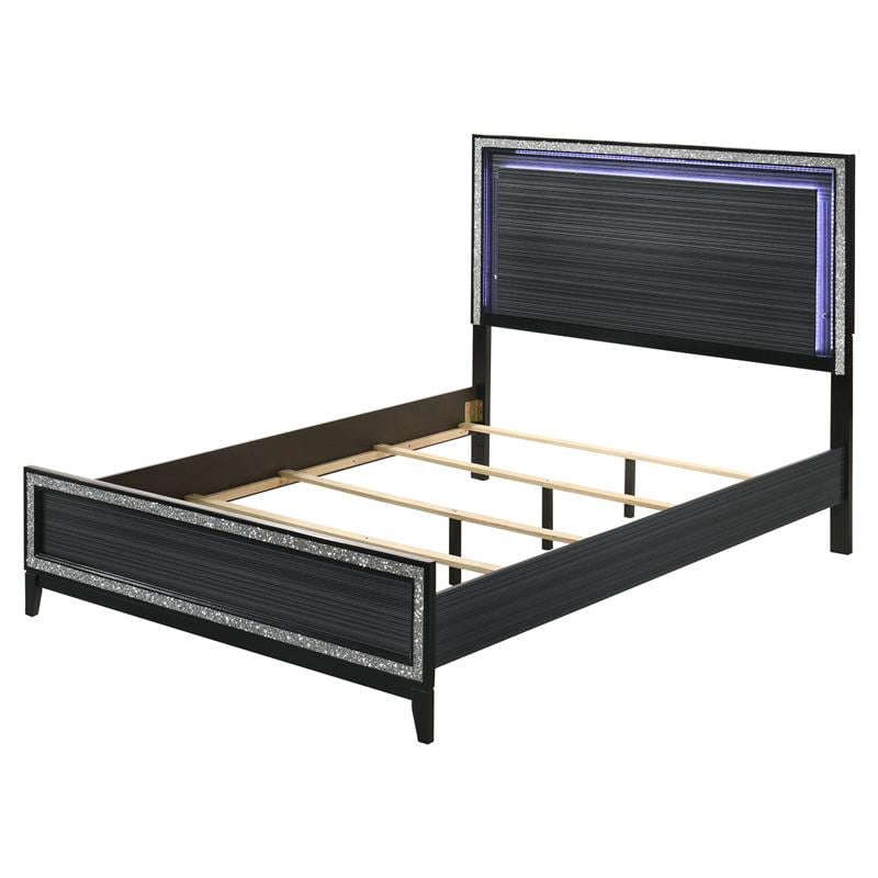 ACME Haiden Wooden Eastern King Bed with LED Lighting in Weathered Black