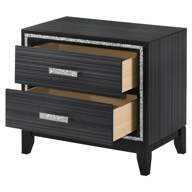 ACME Haiden Wooden 2-Drawer Nightstand with Silver Trim in Weathered Black