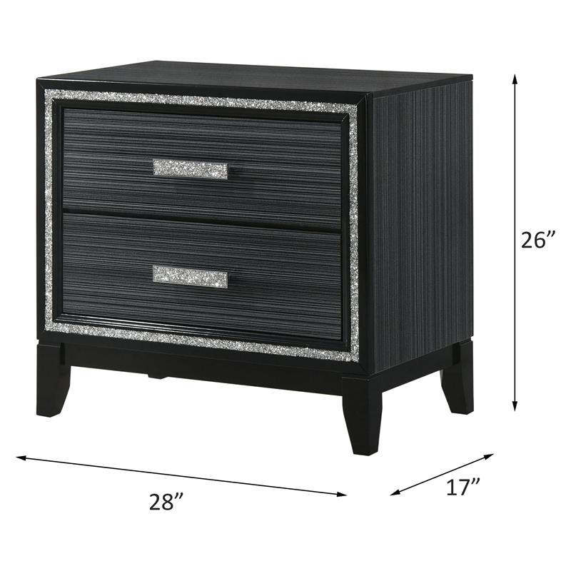 ACME Haiden Wooden 2-Drawer Nightstand with Silver Trim in Weathered Black