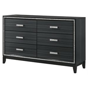 ACME Haiden 6 Drawers Wooden Dresser with Silver Accent Trim in Weathered Black