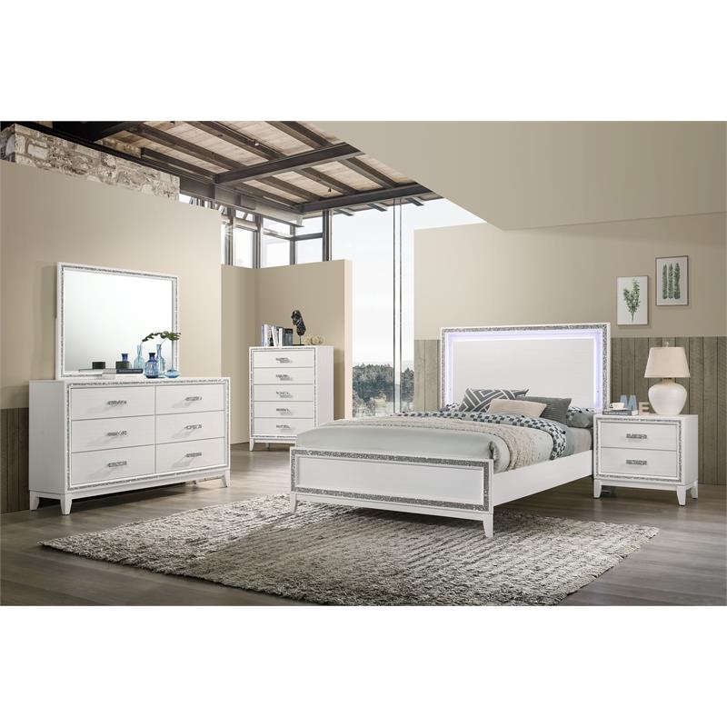 ACME Haiden Wooden Eastern King Bed with LED Lighting in White