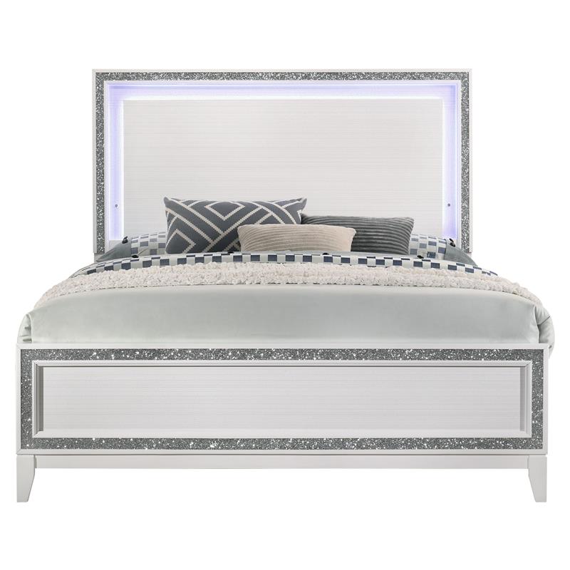 ACME Haiden Wooden Eastern King Bed with LED Lighting in White