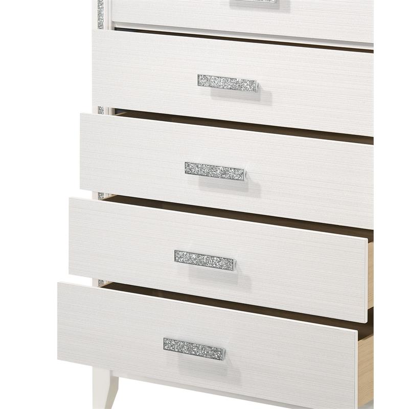 ACME Haiden 5-Drawer Bedroom Wooden Chest with Shimmering Trim in White