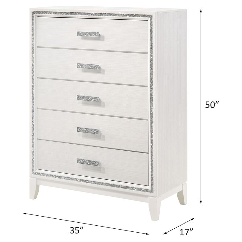 ACME Haiden 5-Drawer Bedroom Wooden Chest with Shimmering Trim in White