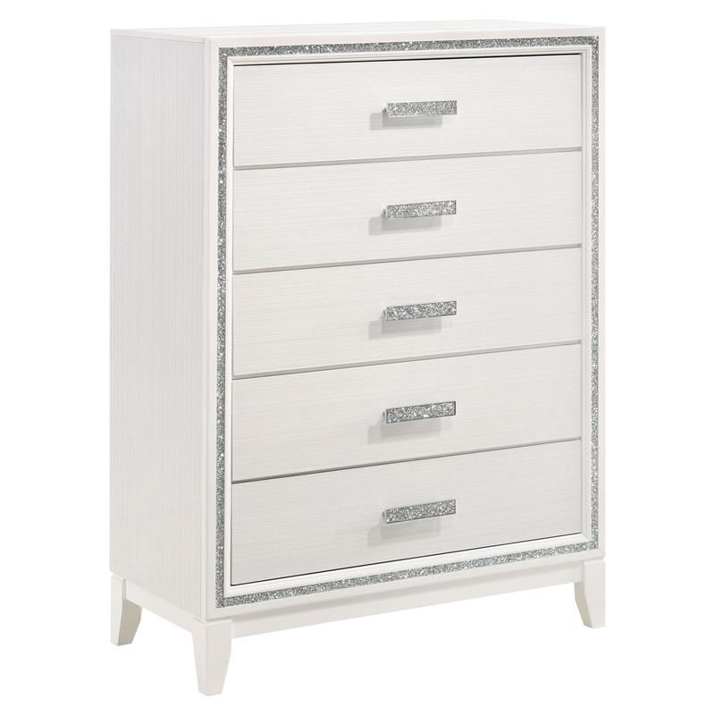 ACME Haiden 5-Drawer Bedroom Wooden Chest with Shimmering Trim in White