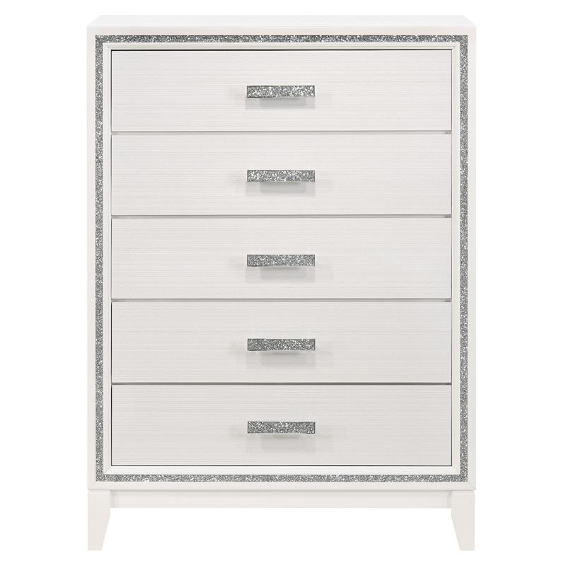 ACME Haiden 5-Drawer Bedroom Wooden Chest with Shimmering Trim in White