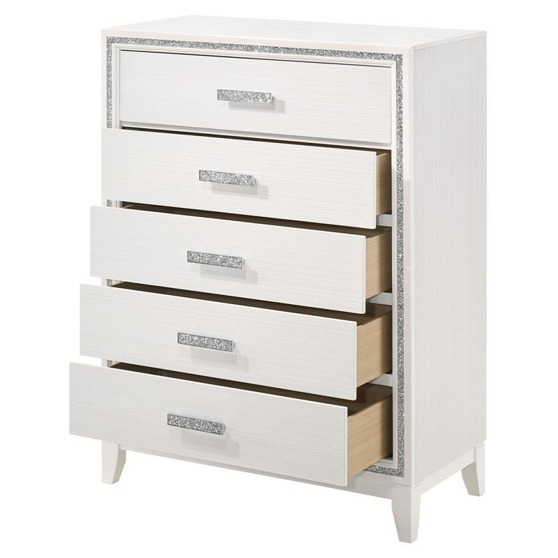 ACME Haiden 5-Drawer Bedroom Wooden Chest with Shimmering Trim in White