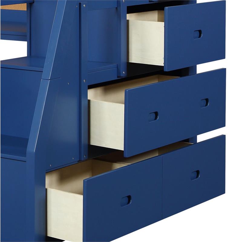 ACME Jason II Storage Twin Wooden Loft Bed with 8 Drawers in Navy Blue