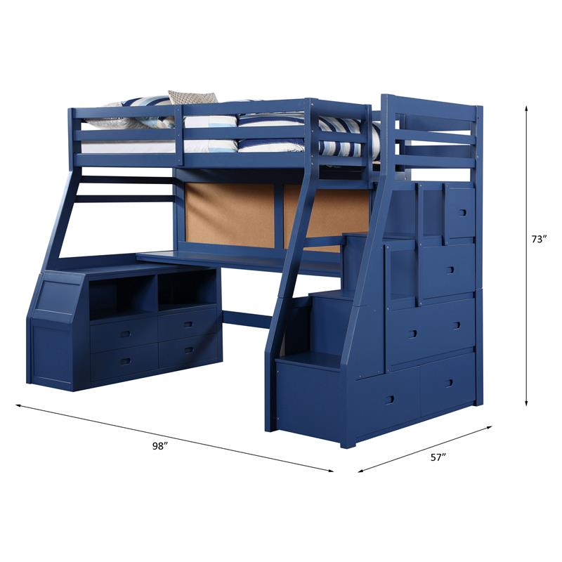 ACME Jason II Storage Twin Wooden Loft Bed with 8 Drawers in Navy Blue