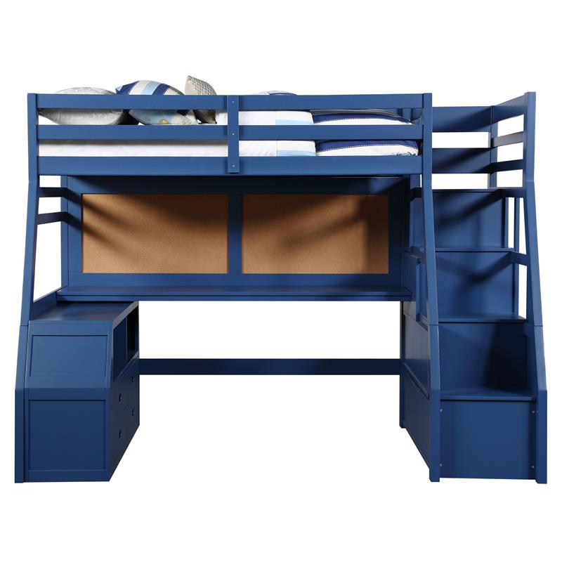 ACME Jason II Storage Twin Wooden Loft Bed with 8 Drawers in Navy Blue