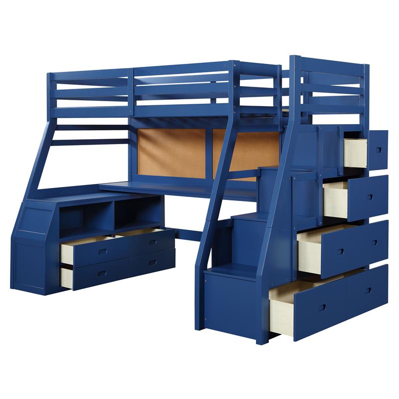 ACME Jason II Storage Twin Wooden Loft Bed with 8 Drawers in Navy Blue