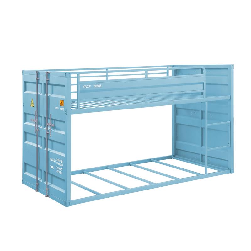 ACME Cargo Container Style Metal Twin over Twin Bunk Bed in Aqua Blue