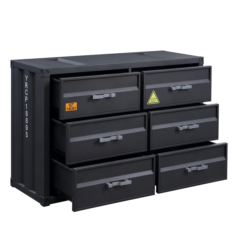 ACME Cargo Container Style Rectangular 6-Drawer Dresser in Gunmetal Metal