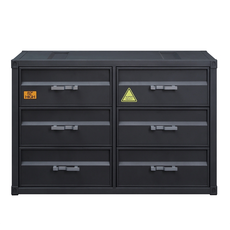 ACME Cargo Container Style Rectangular 6-Drawer Dresser in Gunmetal Metal