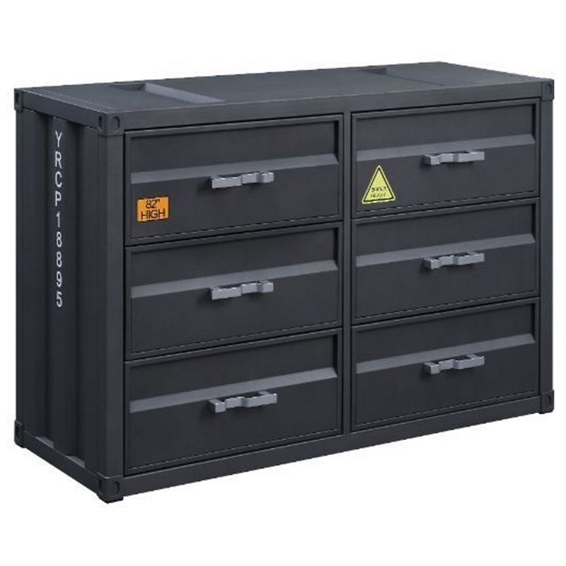 ACME Cargo Container Style Rectangular 6-Drawer Dresser in Gunmetal Metal