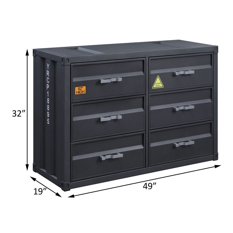 ACME Cargo Container Style Rectangular 6-Drawer Dresser in Gunmetal Metal