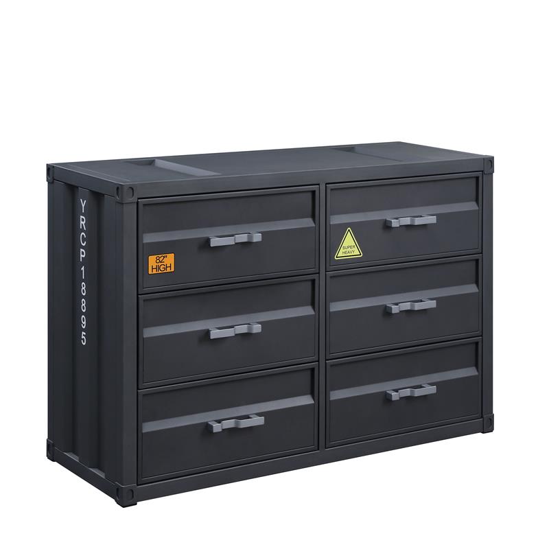 ACME Cargo Container Style Rectangular 6-Drawer Dresser in Gunmetal Metal
