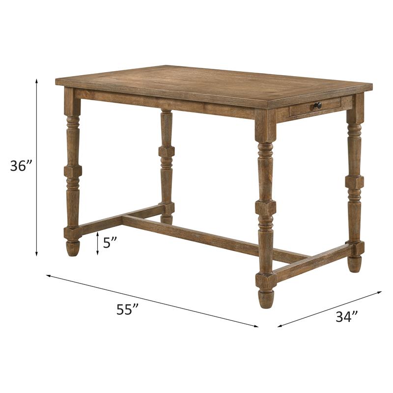ACME Farsiris Rectangular Wooden 1-Drawer Counter Height Table in Weathered Oak