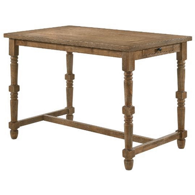 ACME Farsiris Rectangular Wooden 1-Drawer Counter Height Table in Weathered Oak