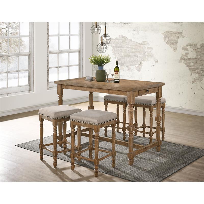 ACME Farsiris Rectangular Wooden 1-Drawer Counter Height Table in Weathered Oak